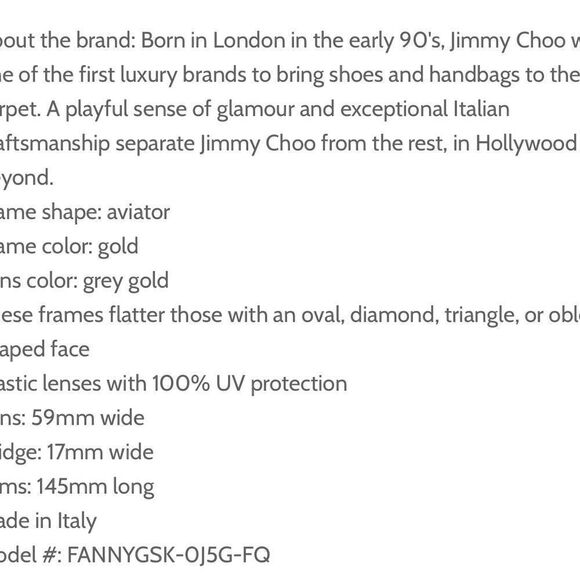 JIMMY CHOO FANNY/G/SK sunglasses gold and grey brand new in case